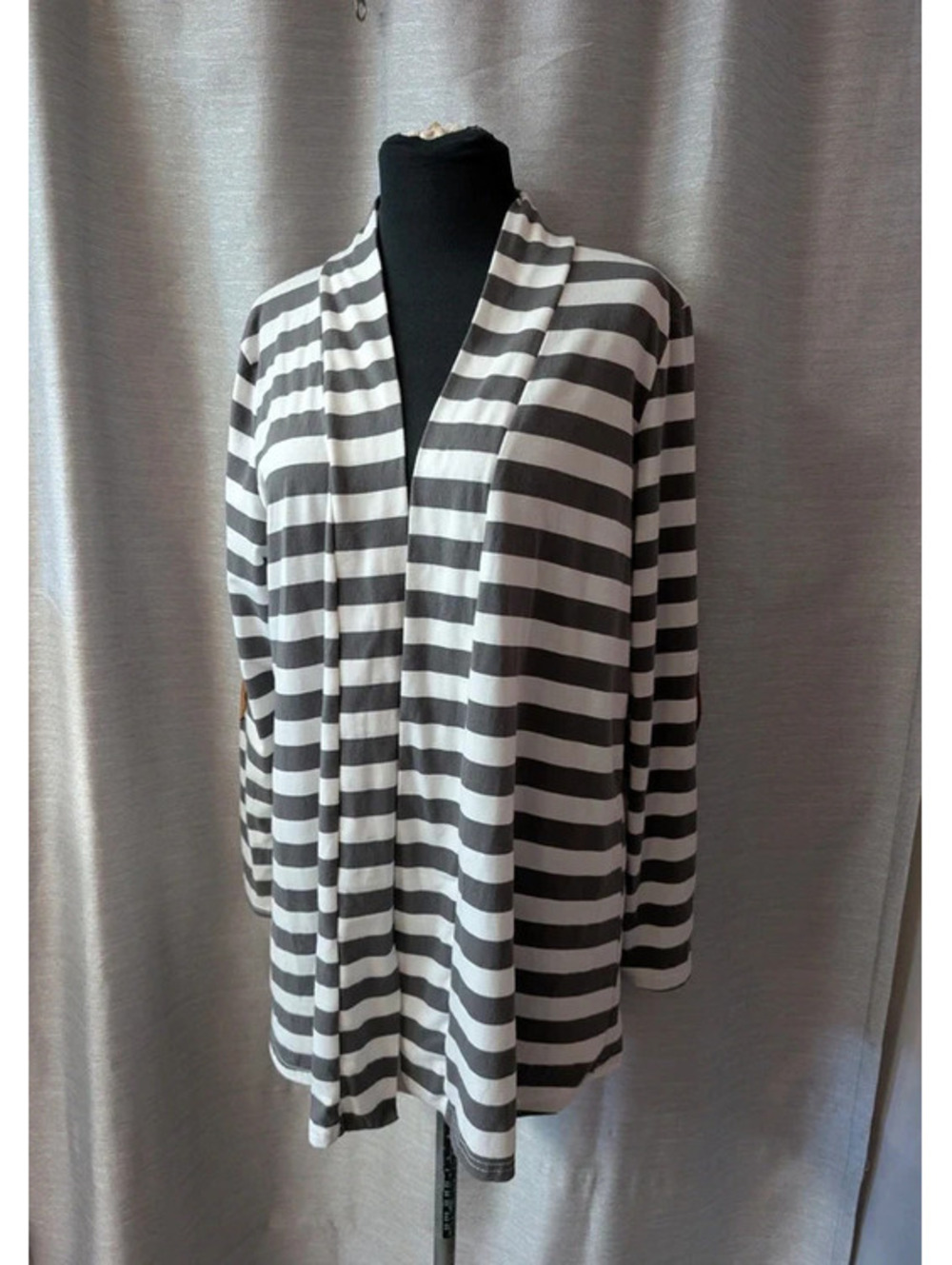 Gray White Striped Elbow Patch Cardigan XL